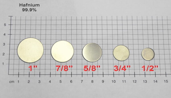 4 pc. Hafnium discs ? 1/2 inch x 1mm - 99.9% purity