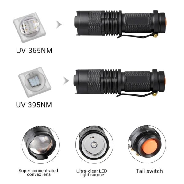 LED-365nm-395nm-UV-Flashlight-Ultraviolet-Torch-Zoomable-Focus-Mini-UV-Black-Light – Bild 4