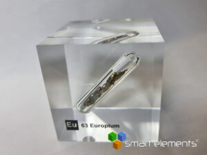 Acrylic Element cube - Europium Eu distilled crystals - 50mm
