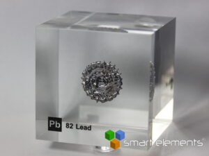 Acrylic Element cube - Shiny Lead Pb metal splatter - 50mm